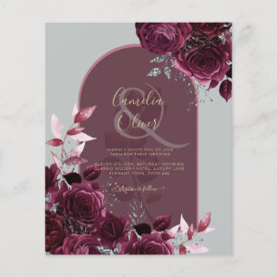 Wein Burgunder Rosen Gold Text Hochzeit EINLADUNG Flyer