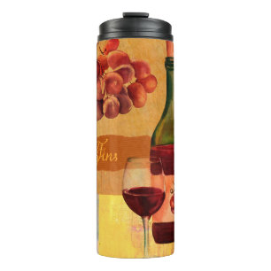 Wein-Collage im Vintage-Stil mit einer Wasserfarbe Thermosbecher