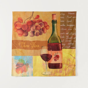 Wein-Collage im Vintage-Stil mit einer Wasserfarbe Wandteppich