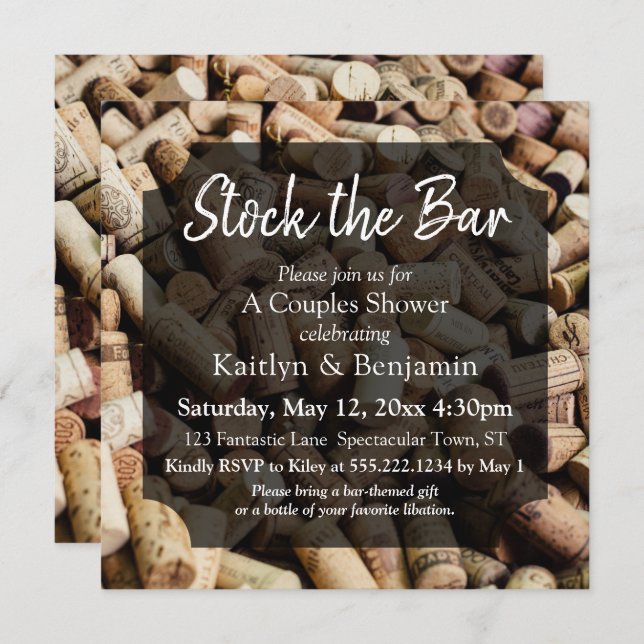 Wein Cork Foto, Stock die Bar Paare Dusche 2 Einladung (Vorne/Hinten)