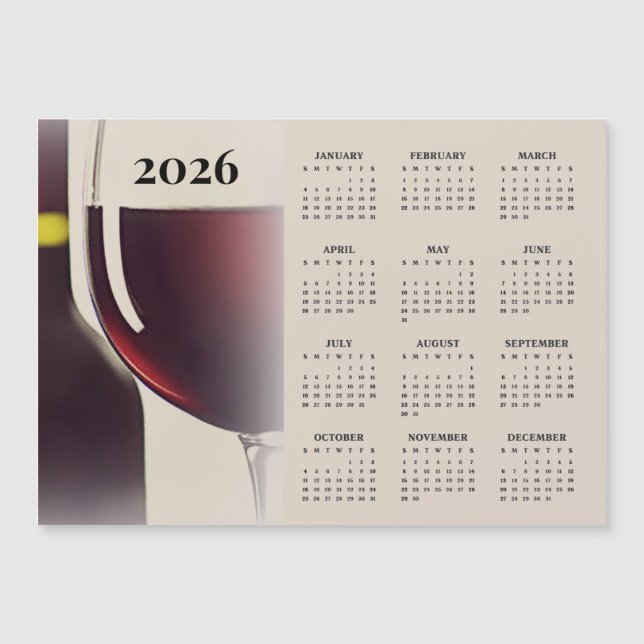 Wein-Design 2026 Kalender Magnetkarte (Vorderseite)