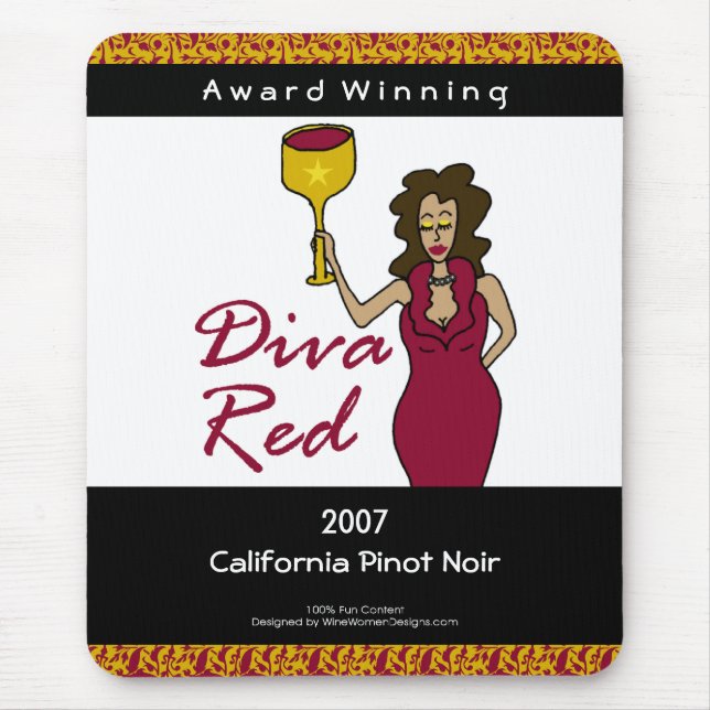 Wein-Diva, Diva-roter kundenspezifischer Mousepad (Vorne)