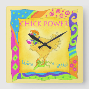 Wein ein wenig Kick Power Gelber Whimsy Quadratische Wanduhr