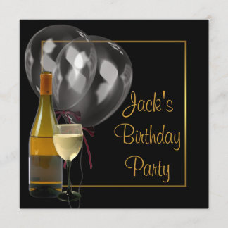 Wein Flasche Glas Gold Black Mens Geburtstagsparty Einladung