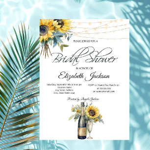 Wein Flasche Glas Sonnenblumen Licht Brautparty Einladung