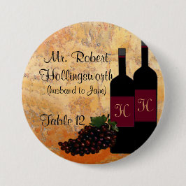 Wein-Flaschen-Name und Tischnummer Button