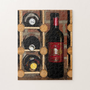 Wein-Flaschen und Gestell-rotes schwarzes Puzzle