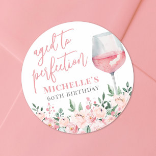 Wein Floral Geburtstagsfeier Runder Aufkleber