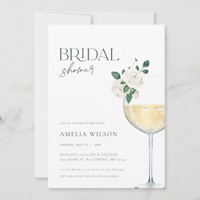 Wein & Florals Minimalistisch Bridal Dusche Einlad Einladung (Vorderseite)