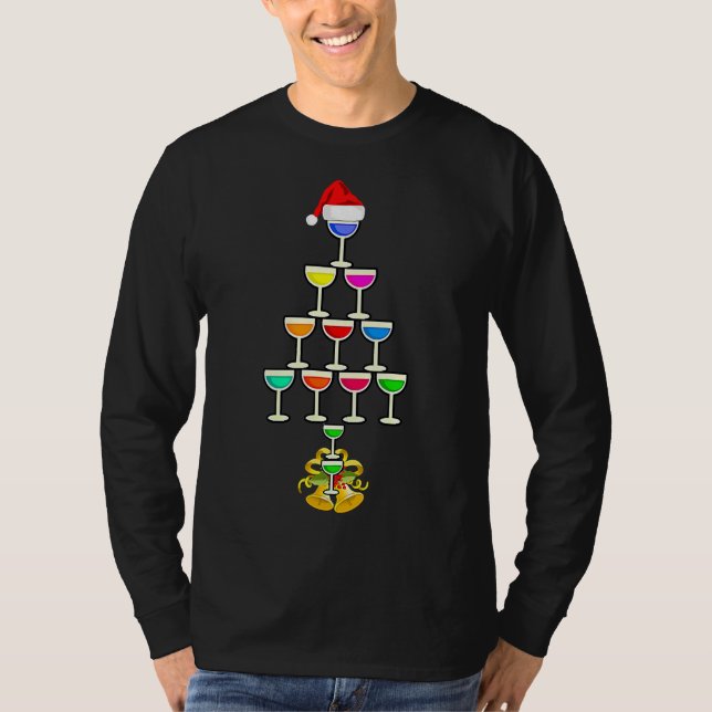 Wein Glas Weihnachtsbaum Drink T-Shirt (Vorderseite)