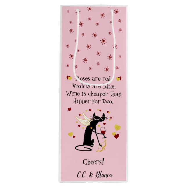 Wein ist billiger als das Abendessen für 2 Valenti Geschenktüte Für Weinflaschen (Vorderseite)