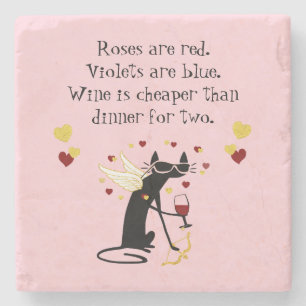 Wein ist billiger als das Abendessen für zwei Vale Steinuntersetzer