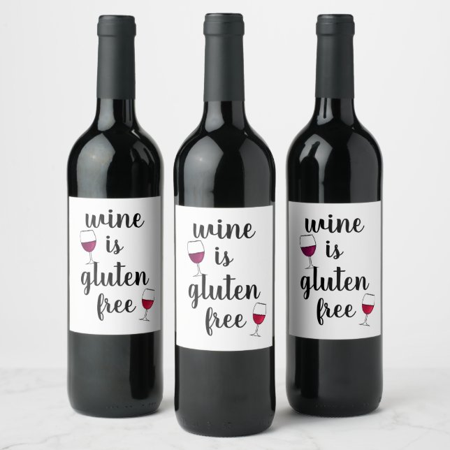 Wein ist glutenfrei Funny Weinetikett (Flaschen)