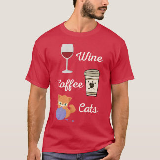 Wein Kaffee Katzen 70er Freund T-Shirt