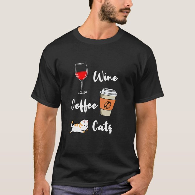 Wein Kaffee Katzen T-Shirt (Vorderseite)