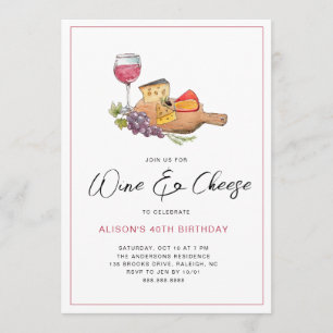 Wein & Käse Aquarell Geburtstagsparty Einladung