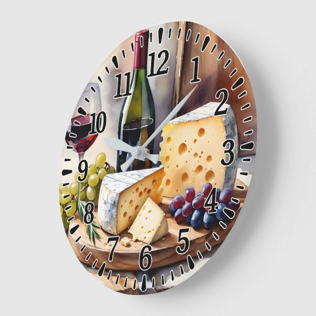 Wein & Käse Große Wanduhr (Winkel)