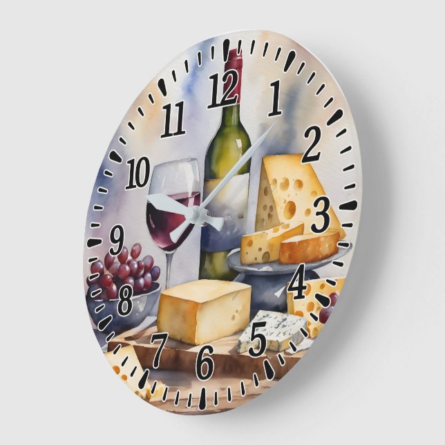 Wein & Käse Große Wanduhr (Winkel)