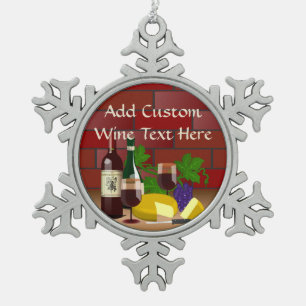 Wein-Käse-Küchen-Szene Schneeflocken Zinn-Ornament