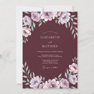 Wein-Lila-Laub-Eukalyptus-Hochzeit Einladung