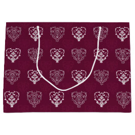 Wein Lila & Silberherz Gemustert Große Geschenktüte