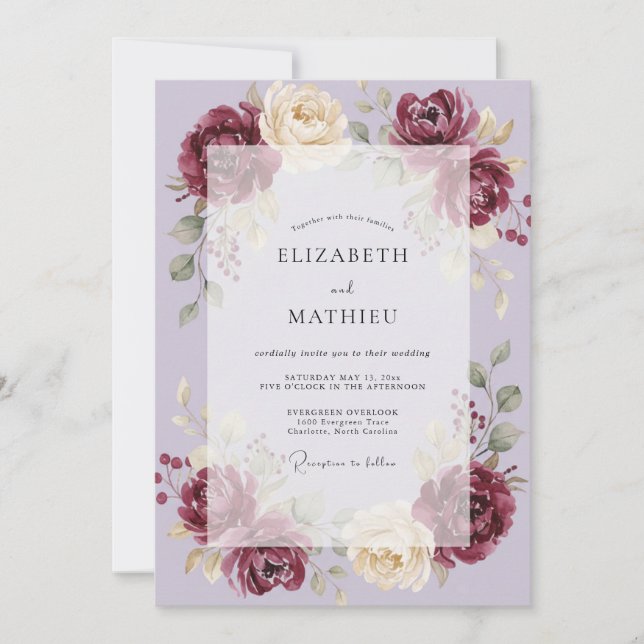 Wein-Lilien-Hochzeit Einladung (Vorderseite)
