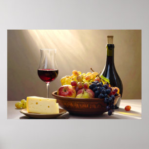 Wein, Obst und Käse Poster