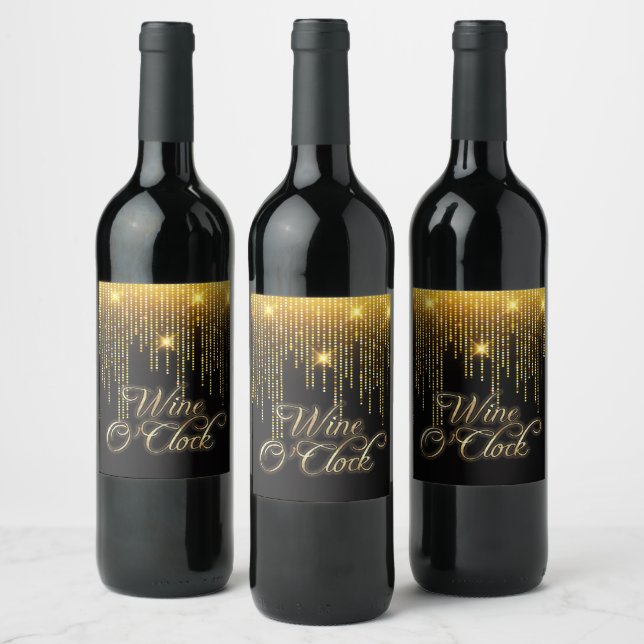 Wein O'Clock Gold Glitz Weinetikett (Flaschen)