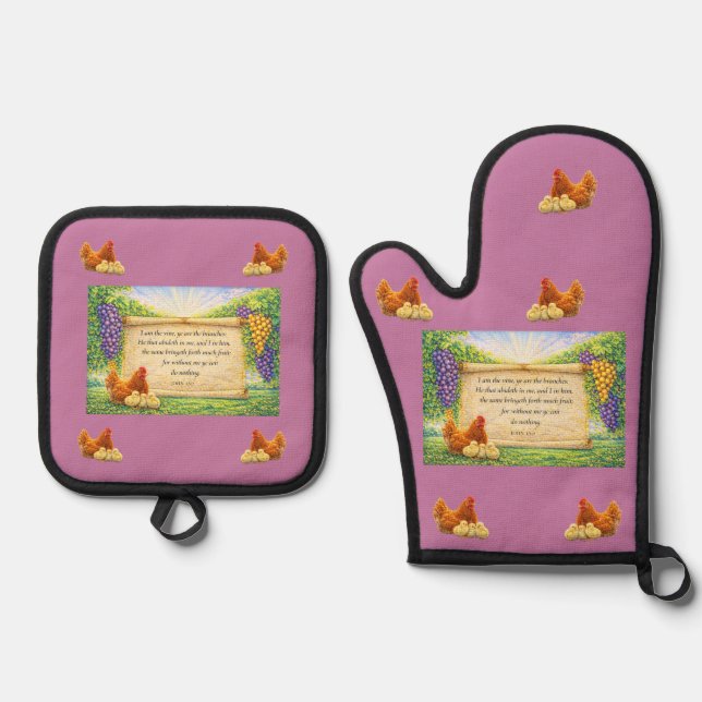 Wein Ofenhandschuh & Topflappen Set mit Bibelvers (Vorderseite)