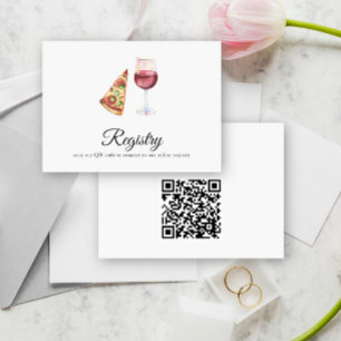 Wein, Pizza QR Code Brautparty Registry Begleitkarte