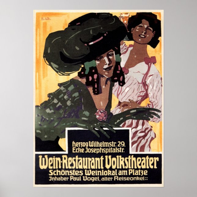 WEIN Restaurant Volkstheater 1908 Alte Deutsche An Poster (Vorne)