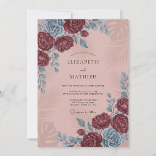 Wein-Rosa-Blüten-Hochzeit Einladung