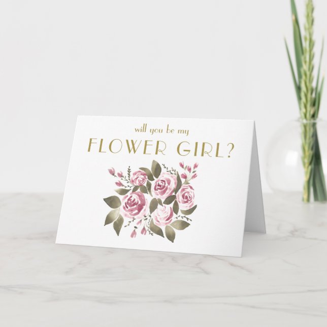 Wein Rose Bouquet Werden Sie mein Blumenmädchen? Einladung (Vorderseite)