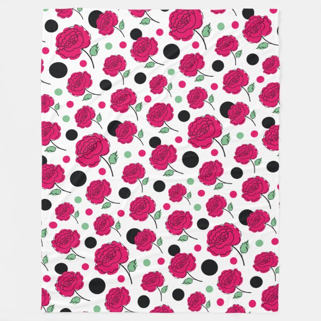 Wein-Rosé-Grün-Punkte-Grafikmuster Modern   Fleecedecke (Vorderseite)