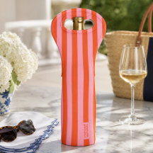 Wein-Tasche | Preppy dicke Streifen Korallen-Rosa