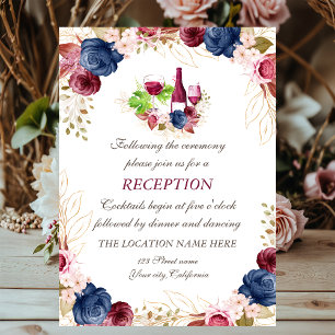 Wein-Tasring Floral Marineblau Hochzeitsempfang Einladung