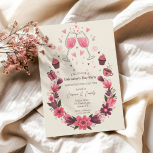 Wein-Toasts Floral Galentine's-Einladung Einladung