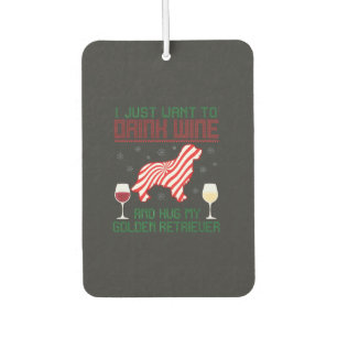 Wein trinken Golden Retriever zu Weihnachten umarm Autolufterfrischer