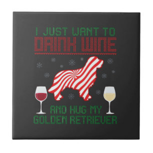 Wein trinken Golden Retriever zu Weihnachten umarm Fliese