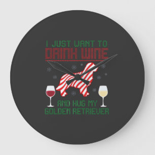 Wein trinken Golden Retriever zu Weihnachten umarm Große Wanduhr