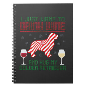 Wein trinken Golden Retriever zu Weihnachten umarm Notizblock
