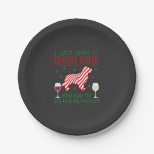 Wein trinken Golden Retriever zu Weihnachten umarm Pappteller