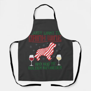 Wein trinken Golden Retriever zu Weihnachten umarm Schürze