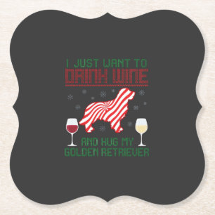Wein trinken Golden Retriever zu Weihnachten umarm Untersetzer