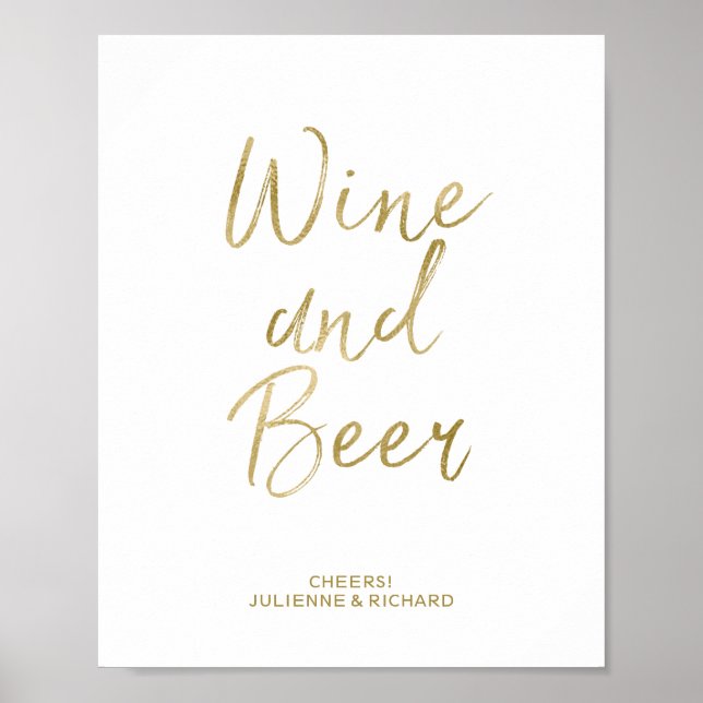 Wein und Bier 8x10 Gold Imitate Foil Sign Poster (Vorne)