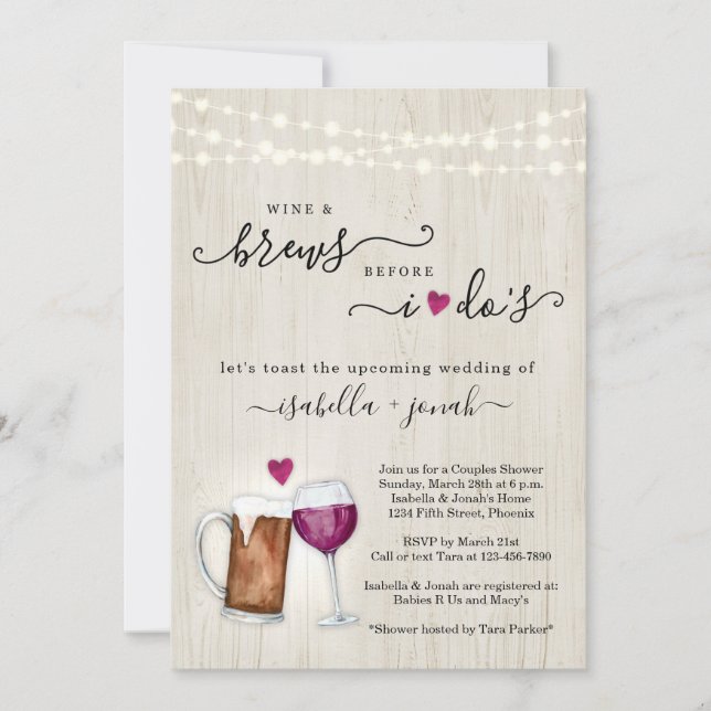 Wein und Brötchen bevor ich Paare Brautparty Einladung (Vorderseite)