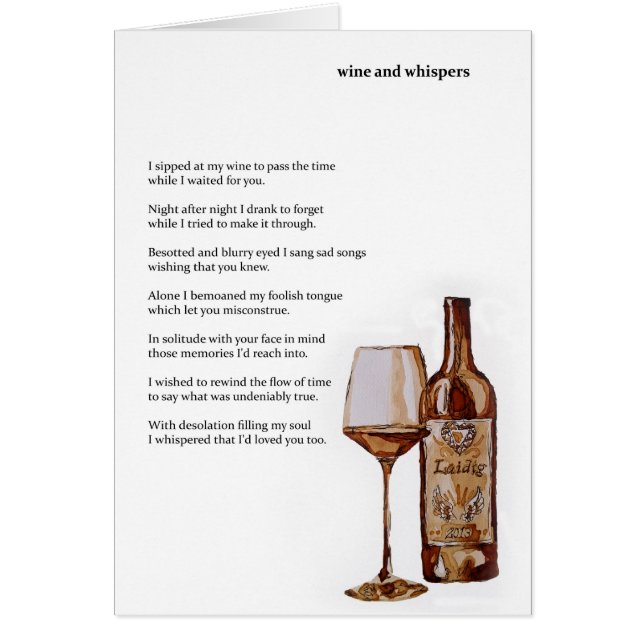 Wein und Flüsternkarte mit Gedicht (Vorne)