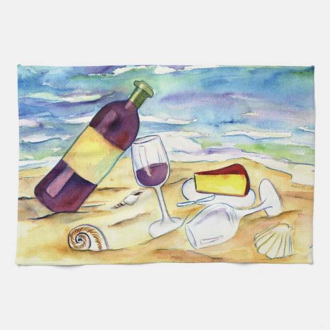 Wein und Käse im Beach Art Kitchen Handtücher (Horizontal)