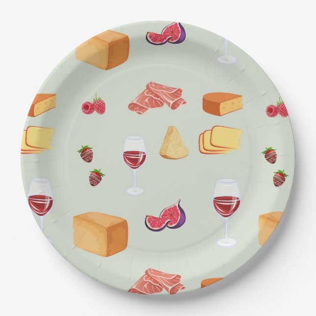 Wein- und Käse-Muster Pappteller (Vorderseite)