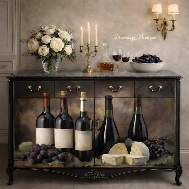 Wein und Käse - Stillleben Seidenpapier (Wine And Cheese Still Life Decoupage Tissue Paper Mockup)